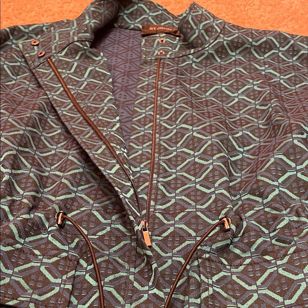 St. John Navy and Teal Geometric Jacket Set - Picture 5 of 9